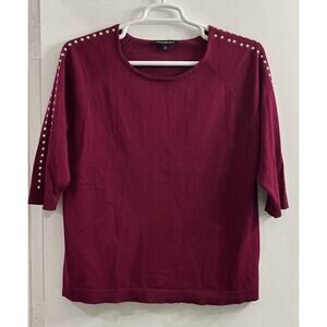 Zac & Rachel Woman Plus 2X Top Lightweight Sweater Fusia Pink‎ Gold Nailheads